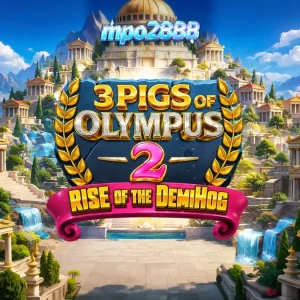 Tampilan visual slot 3 Pigs of Olympus 2 Rise of the DemiHog dengan tema mitologi babi