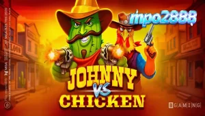 Tampilan visual slot Johnny vs Chicken dengan latar belakang Wild West dan karakter utama.
